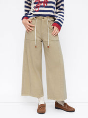 100% Cotton Mid Rise Drawstring Wide Leg Trousers