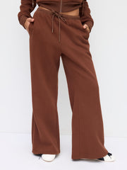 Cotton-blend Fleece Lined Mid Rise Elastic Waist Flared Trousers