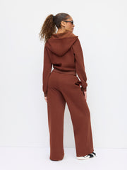 Cotton-blend Fleece Lined Mid Rise Elastic Waist Flared Trousers