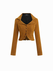 Suede Collar Solid Button Jacket