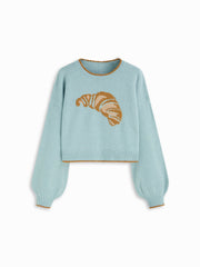 Knit Strawberry Contrasting Binding Round Neck Oversized Sweater