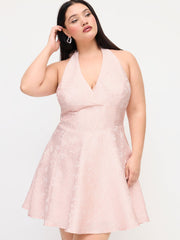 Jacquard V-neck Floral Lace Up Tie Back Mini Dress Curve & Plus