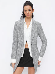 Tweed Wool-blend Collar Double Breasted Longline Blazer