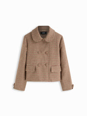 Peter Pan Collar Houndstooth Oversized Blazer With Matching Button