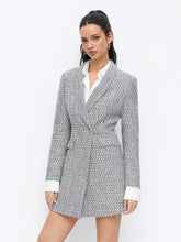 Tweed Wool-blend Collar Double Breasted Longline Blazer