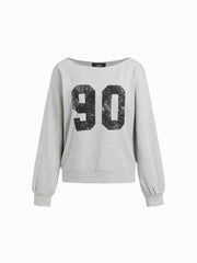 90 Terry Asymmetrical Neck Long Sleeve Sweatshirt