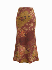 Mid Rise Aztec Colorblock Mermaid Maxi Skirt