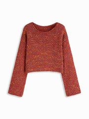 Wool-blend Round Neckline Knitted Long Sleeve Top