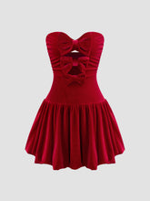 Velvet Tube Solid Bowknot Bubble Hem Mini Dress