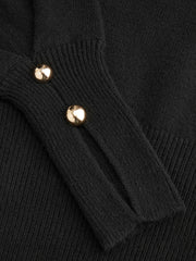 Knit Round Neckline Metal Detail Cinched Waist Lantern Sleeve Top