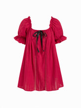 100% Cotton U-neckline Bowknot Lettuce Trim Puff Sleeve Mini Nightdress