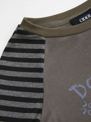 Cat Graphic Cotton-blend Round Neckline Raglan Sleeve Striped Top