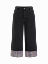 Cider Stretch Denim Mid Rise Plaid Roll Hem Straight Leg Jeans Curve & Plus