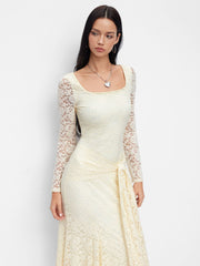 Lace Floral Knotted Ruffle Hem Maxi Mermaid Dress
