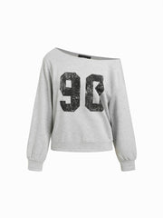90 Terry Asymmetrical Neck Long Sleeve Sweatshirt