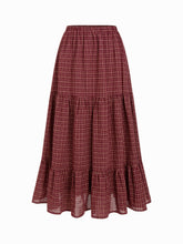 Cotton Mid Rise Plaid Flared Maxi Skirt
