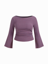 Boat Neck Striped Bell Sleeve Tee Curve & Plus