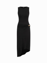 Ruched Metal Detail Asymmetrical Hem Midi Tank Dress