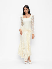 Lace Floral Knotted Ruffle Hem Maxi Mermaid Dress