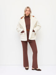 Fleece Collar Toggle Button Oversized Long Sleeve Duffle Jacket