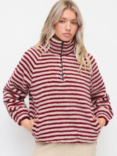 Fleece Stand Collar Long Sleeve Stripe Oversized Sweatshirt