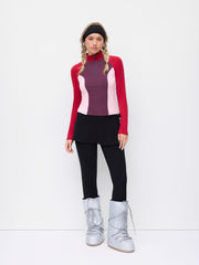 Thermal Cotton-blend Stand Collar Colorblock Raglan Long Sleeve Half Zip Tee