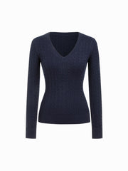 Cable Knit V-neck Long Sleeve Top