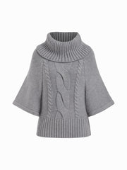 Cable Knit Wool-blend Turtleneck Mid-length Sleeve Oversized Top