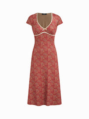 V-neck Ditsy Floral Bowknot Maxi Dress
