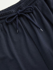 Terry Asymmetrical Neck Solid Long Sleeve Crop Top & Mid Rise Elastic Waist Knotted Wide Leg Trousers Set