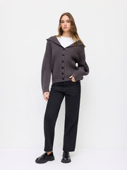 Knit Hooded Button Oversized Cardigan