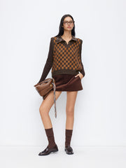 Knit V-neck Check Contrasting Binding Oversized Vest
