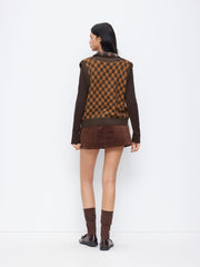 Knit V-neck Check Contrasting Binding Oversized Vest