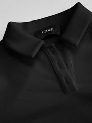 Cotton-blend Polo Ruched Hanky Hem Long Sleeve Top