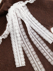 Knit Wool-blend Off-shoulder Lace Trim Long Sleeve Top