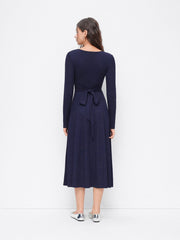 V-neck Long Sleeve Wrap Tie Back Maxi Dress