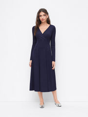 V-neck Long Sleeve Wrap Tie Back Maxi Dress