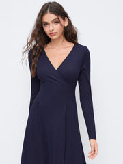 V-neck Long Sleeve Wrap Tie Back Maxi Dress