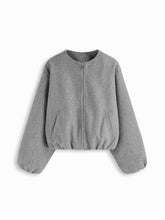 Wool-look Zip Through Lantern Sleeve Jacket