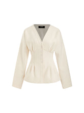 Wool-look V-neck Cinched Waist Jacket