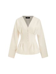 Wool-look V-neck Cinched Waist Jacket
