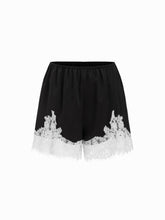 Satin Mid Rise Solid Elastic Waist Floral Lace Shorts