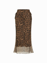 Mid Rise Leopard Drawstring Ruched Mermaid Midi Skirt