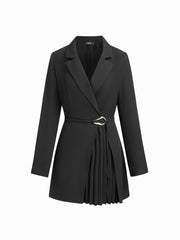 Collar Pleated Metal Detail Mini Dress With Belt
