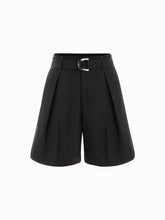 Mid Rise Pleated Shorts With Belt