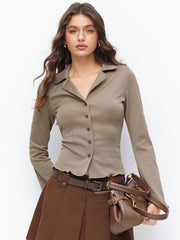 Houndstooth Collar Lettuce Trim Bell Sleeve Top