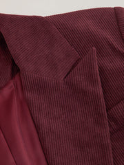 Corduroy Notched Collar Long Sleeve Blazer