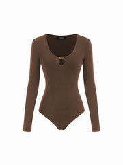 Jersey Scoop Neckline Cut Out Beaded Detail Long Sleeve Bodysuit