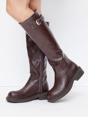 BUCKLE CHUNKY HEELED KNEE HIGH BOOTS