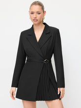 Collar Pleated Metal Detail Mini Dress With Belt